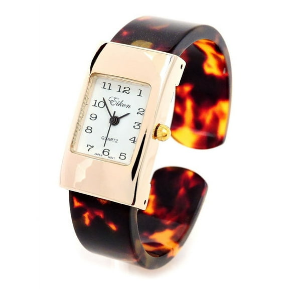 Tortoise Gold Acrylic Band Small Size Women's Bangle Cuff Watch