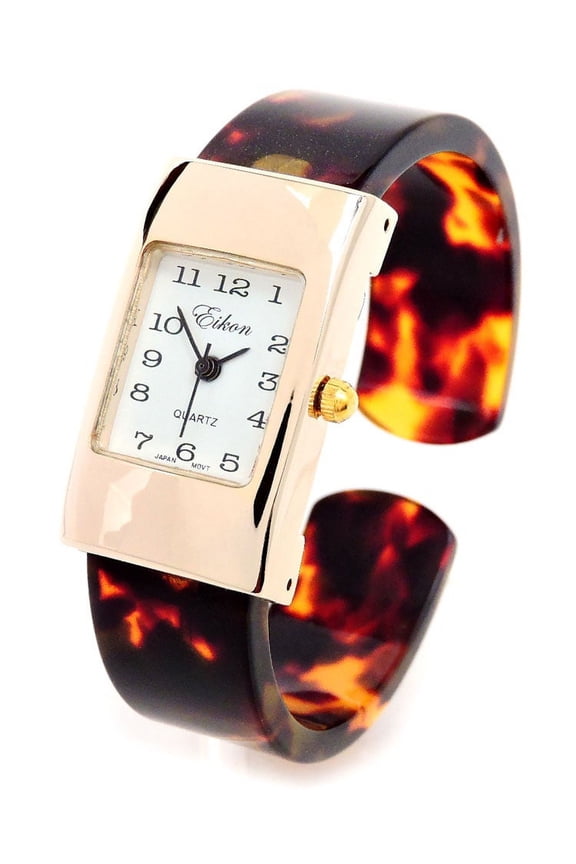 Tortoise Gold Acrylic Band Small Size Women's Bangle Cuff Watch
