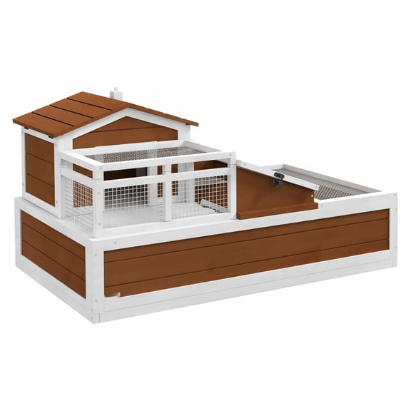 Tortoise Habitat 3-Room House w/Balcony, 44"x25.5"x23.5", Coffee Color, Indoor Outdoor Reptile Enclosure