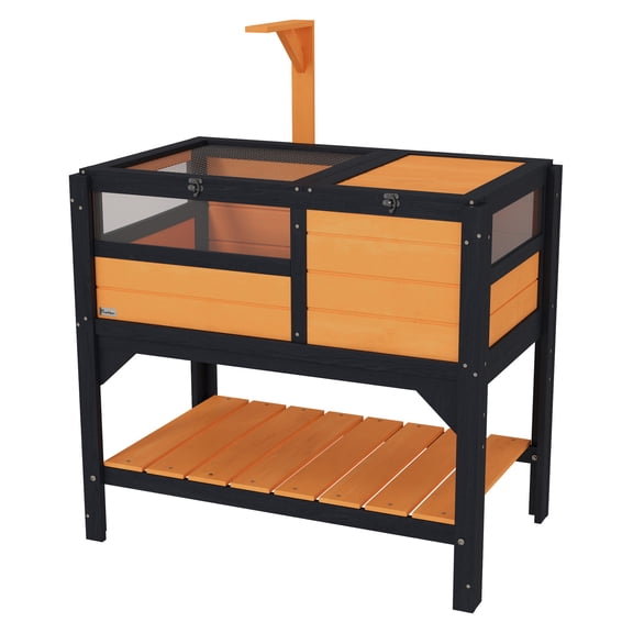Tortoise Habitat with Shelf - Indoor Reptile Tank for Tortoises, Yellow Wood Enclosure with Basking Area & Hide Box, Weather Protection, Easy Cleaning