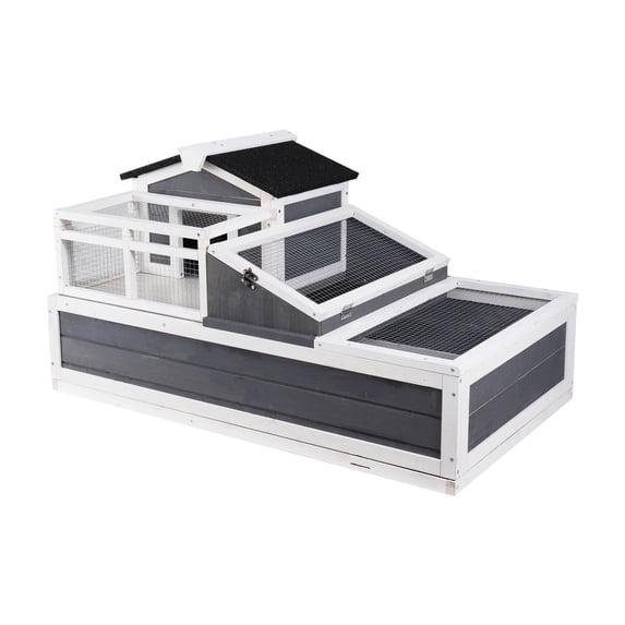 Tortoise Habitat Wooden Tortoise House Indoor/Outdoor 3-Room 44x25.6x24in
