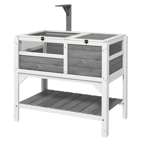 Tortoise Habitat with Shelf - Indoor Tortoise House with Weather Protection, Acrylic Windows & Basking Area - Light Gray