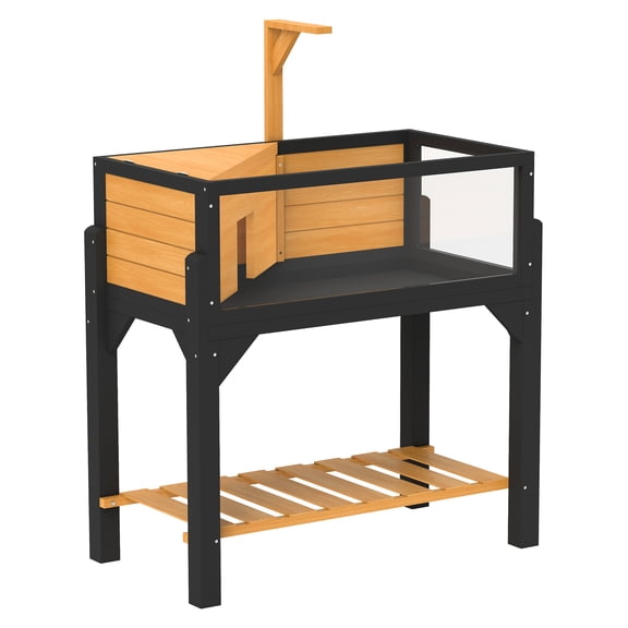 Tortoise Habitat with Shelf, Reptile Enclosure with Windows, Tortoise House with Basking Area, Wooden Tortoise Cage, Yellow