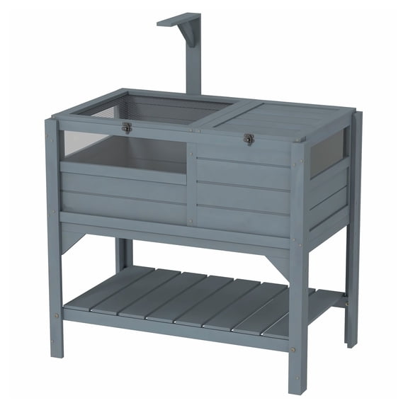 Tortoise Habitat with Shelf Storage, Indoor Reptile Enclosure with Weather Protection, Tortoise Gift Accessory, Gray