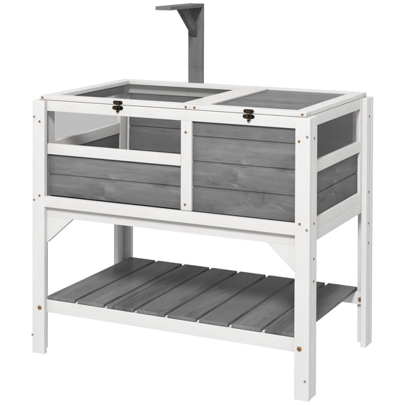 Tortoise Habitat with Shelf Storage Tortoise Gift Accessory with Weather Protection for Indoor, Light Gray