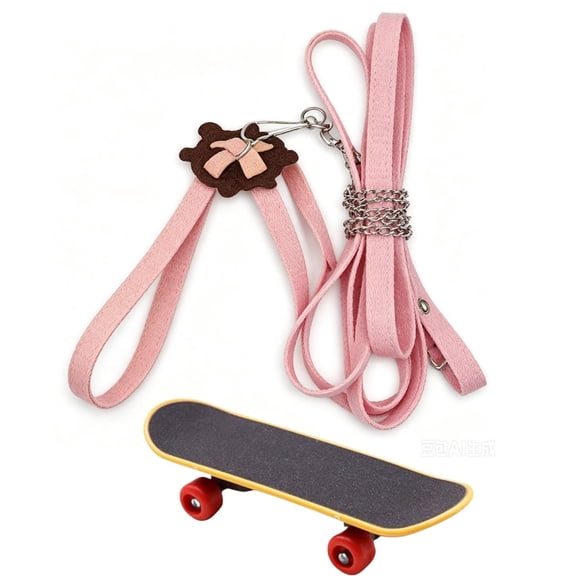 Tortoise Harness Leash With Mini Skateboard Soft Comfortable Traction Adjustable Rope Stainless Steel Chain Outdoor Walking Training Accessory For Tortoises Turtles(Pink-S-20cm)