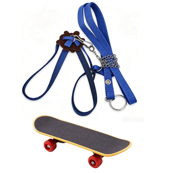 Tortoise Harness Leash With Mini Skateboard Soft Comfortable Traction Adjustable Rope Stainless Steel Chain Outdoor Walking Training Accessory For Tortoises Turtles(Blue-L-90cm)