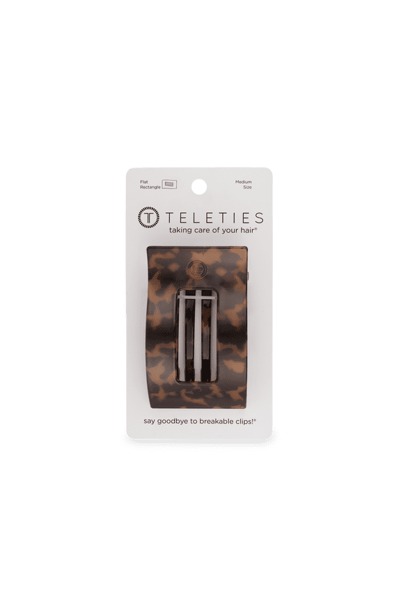 Flat Rectangle Hair Clip, Tortoise, Medium