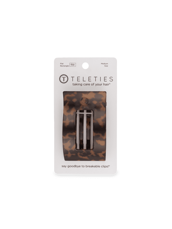 Flat Rectangle Hair Clip, Tortoise, Medium