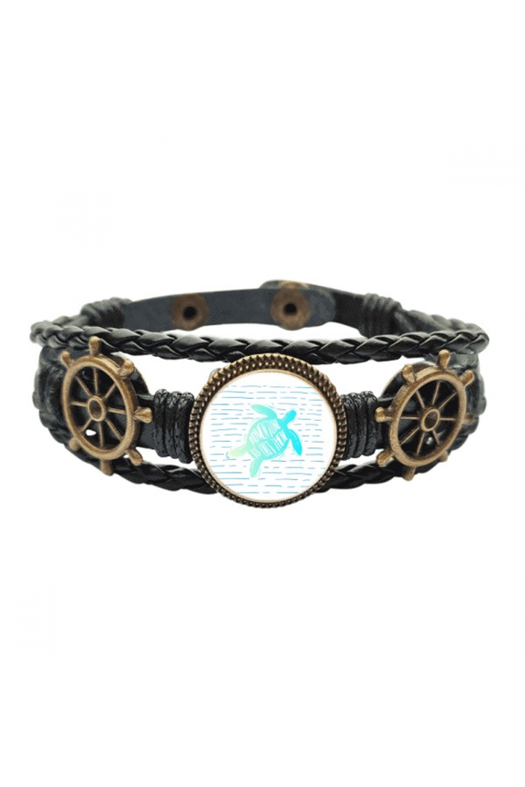 Tortoise Ocean Adventure Travel Leather Braided Ocean Bracelet Wristband