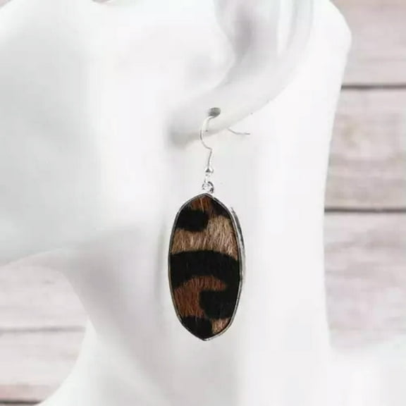 Tortoise Oval Earrings Boho Lucite Resin Ethnic Leather Boutique Women Jewelry