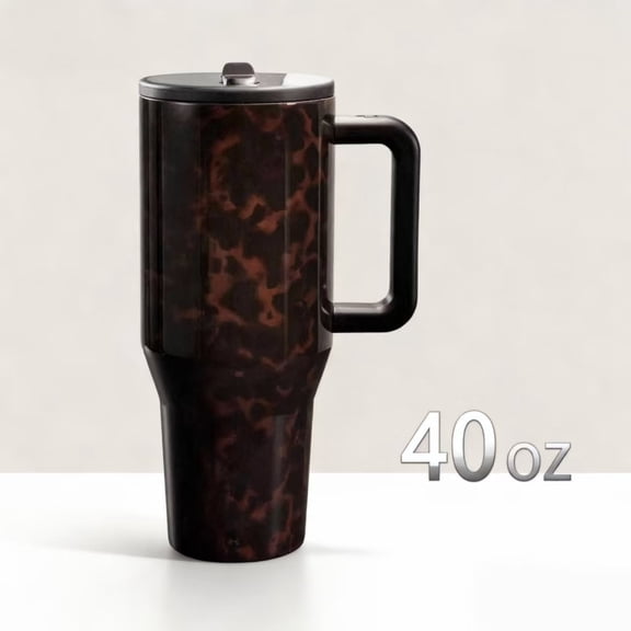 Tortoise Shell 40oz Luxury Travel MugStainless Steel Vacuum Thermos with Ergonomic Handle Leakproof Large Capacity for Hiking, Office & Gym (Gift-Ready Design)