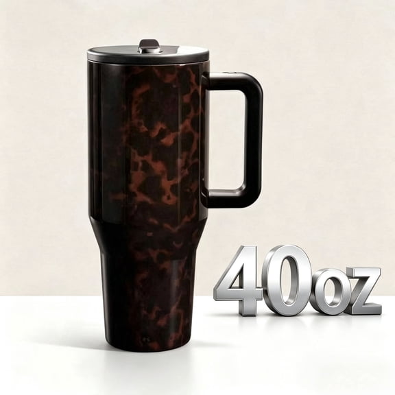Tortoise Shell 40oz Traveler HandleStainless Steel Large Capacity.Thermos Cup Ergonomic DesignVacuum Insulated Leakproof WaterBottle Gifts for Women & Men.