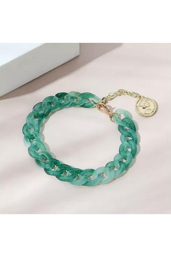 Tortoise Shell Acrylic Flat Cuban Link Chain Bracelet for Girls Pretty Bangles
