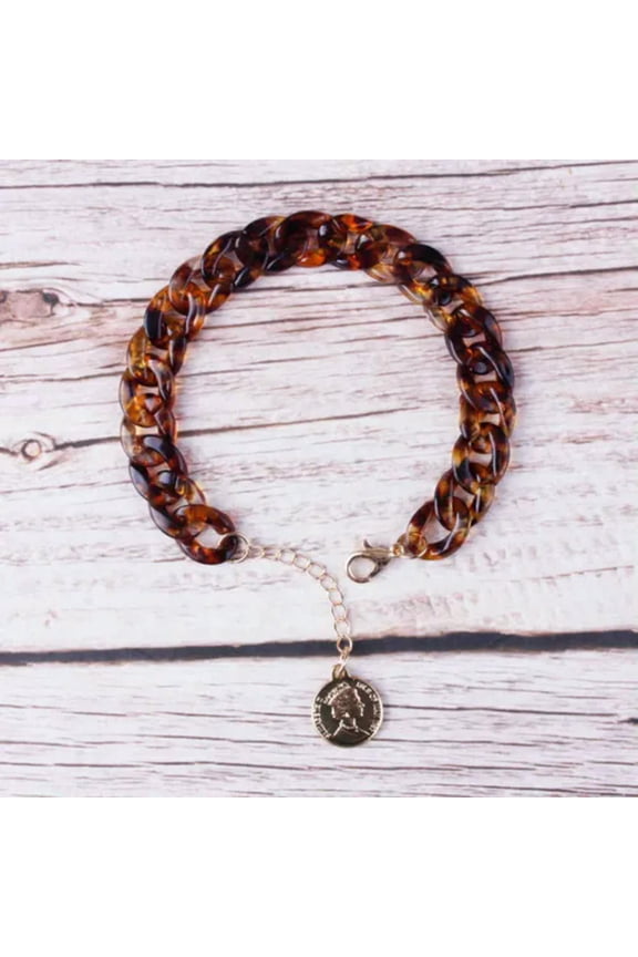 Tortoise Shell Acrylic Flat Cuban Link Chain Bracelet for Girls Pretty Bangles