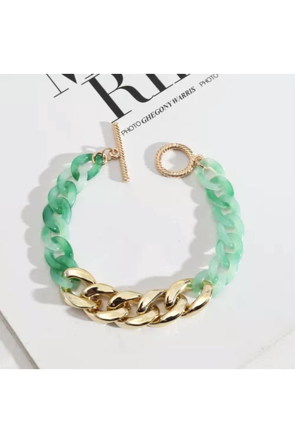 Tortoise Shell Acrylic Link Chain Bracelet for Girls Flat Cuban Resin Bangles