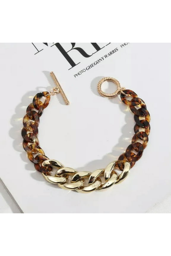 Tortoise Shell Acrylic Link Chain Bracelet for Girls Flat Cuban Resin Bangles