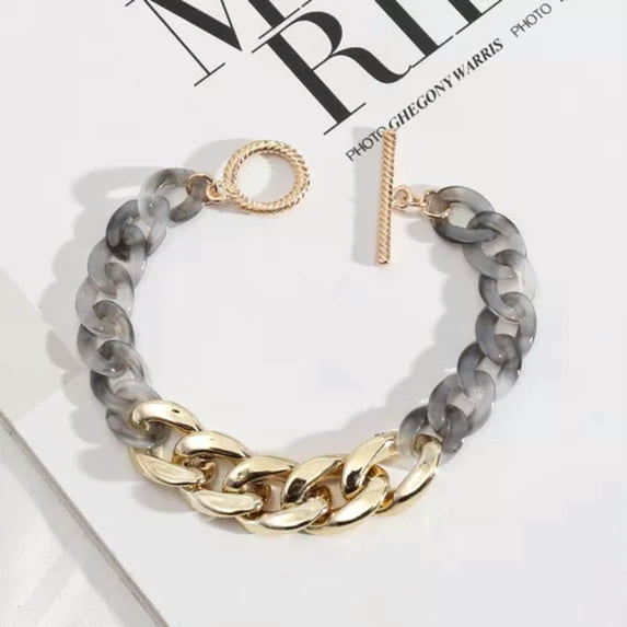 Tortoise Shell Acrylic Link Chain Bracelet for Girls Flat Cuban Resin Bangles