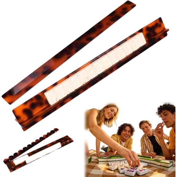Tortoise Shell Acrylic Mahjong Rack Set with Fully Detachable Magnetic Pushers, Extended Length Mahjong Racks, Glossy Finish Mahjongs Pusher Set for Home Game Nights