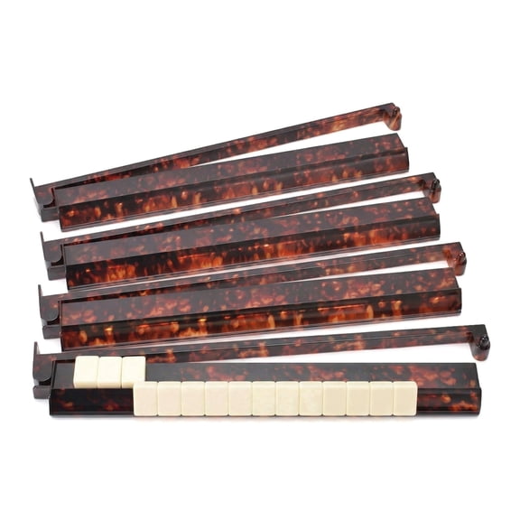 Tortoise Shell Acrylic Mahjong Rack Set, Mahjong Racks with Pushers, Majiang Tile Holder Acrylic Mahjong Racks Accessories (4pcs-A)