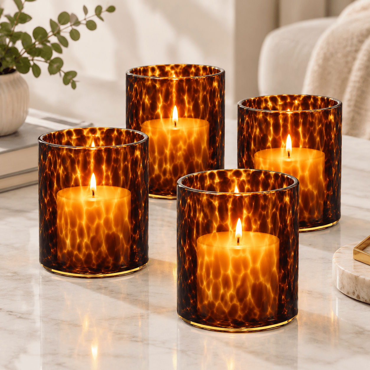 Tortoise Shell Candle Holders Set Of 4 Glassar Holder Leopard Print ...