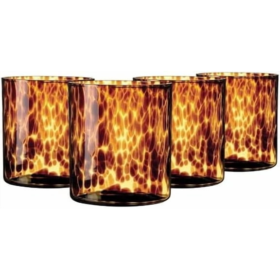 Tortoise Shell DOF Lowball Glass Set of 4 10.15 oz Borosilicate Whiskey & Cocktail Glasses Stylish, Lead-Free, Dishwasher Safe Gift Box Included$$Home Decor, Kitchen, & Other