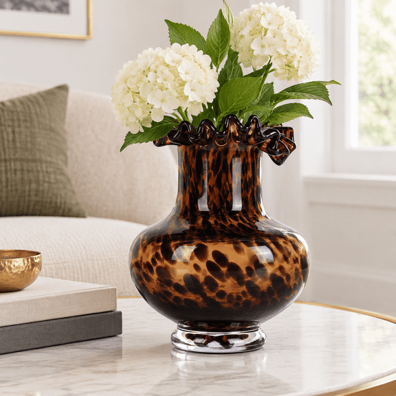 Tortoise Shell Design Round Decorative Glass Vase for Home and Office Centerpieces