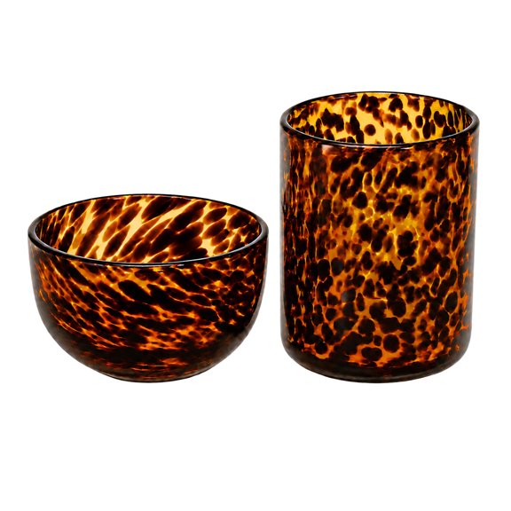 Tortoise Shell Desk Organizer Set,Glass Pencil Holder&Paper Clip Holder,Elegant Tortoise Shell Design With Glass Look, Includes Pencil Holder And Clip Holder For Stylish Office Desk Organization