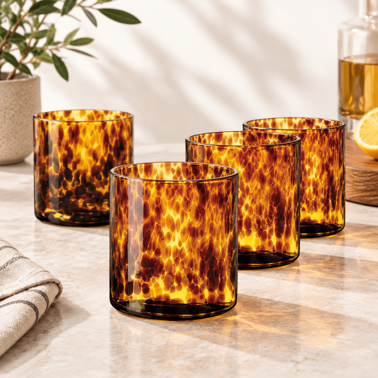 Tortoise Shell Kit Tortoise Shell Dof Lowball Glset Of 4 - 10.15 Oz Borosilicate ...