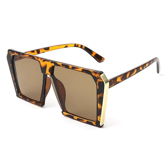 Tortoise Shell Frame Gold Trim Square Sunglasses - UV Protection Trendy Eyewear for Men Women Stylish Outdoor Sun Glasses