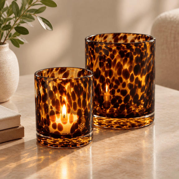 Tortoise Shell Glcandle Holder Set 3.2"+4.7"