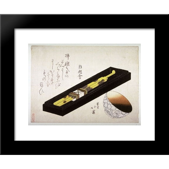 Tortoise Shell Hairpin and Porcelain Cup with a Coating of Lip Rouge 20x24 Framed Art Print by Toyota Hokkei