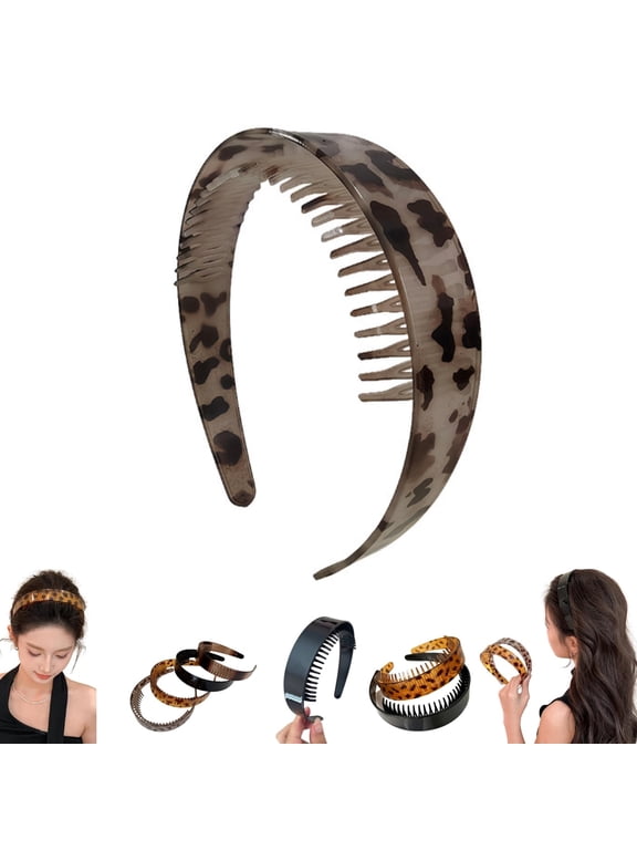Tortoise Shell Headband – Thick Wide Acetate Hair Band with Teeth, No Slip Retro Style Hair Accessory for Women Daily Wear