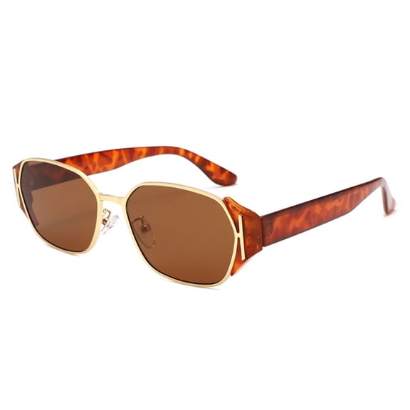 Tortoise Shell Hexagon Sunglasses - Brown Lens Gold Trim UV Protection Trendy Eyewear for Daily Casual