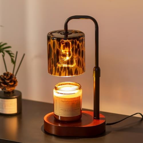 Tortoise Shell Home Decor: Black Candle Warmer Lamp with Timer Vintage Leopard Lamp with 2 Bulbs Height Adjustable Candle Warmer Dimmable Mothers Day Gift for Women$$