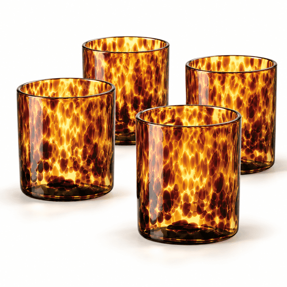 Tortoise Shell Lowball Glass Set of 4, 10.15 Oz Borosilicate Cocktail Glasses