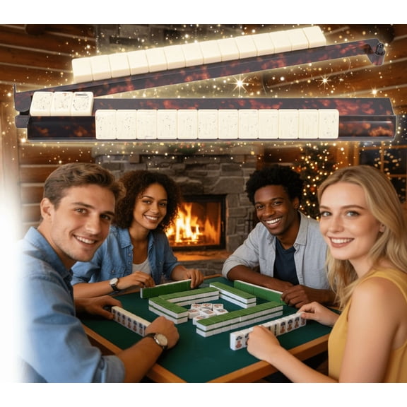 Tortoise Shell Mahjong Rack & Pusher Set, 20 Inch Acrylic Mahjong Racks with Detachable Magnetic Pushers, Glossy Finish Complete Game Set for 4 Players