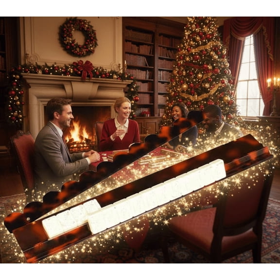 Tortoise Shell Mahjong Rack & Pusher Set, 20 Inch Acrylic Mahjong Racks with Detachable Magnetic Pushers, Glossy Finish Complete Game Set for 4 Players