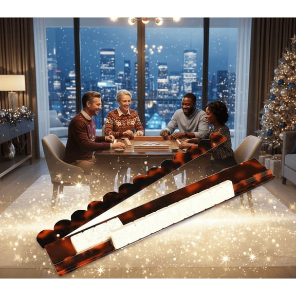 Tortoise Shell Mahjong Rack & Pusher Set, Collector's Edition 20 Inch Acrylic Displays with Magnetic Pushers, Glossy Game Room Art Piece