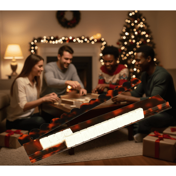 Tortoise Shell Mahjong Rack & Pusher Set, Smart Storage Design with Magnetic Detachable Pushers, 20 Inch Glossy Acrylic Complete Game Set