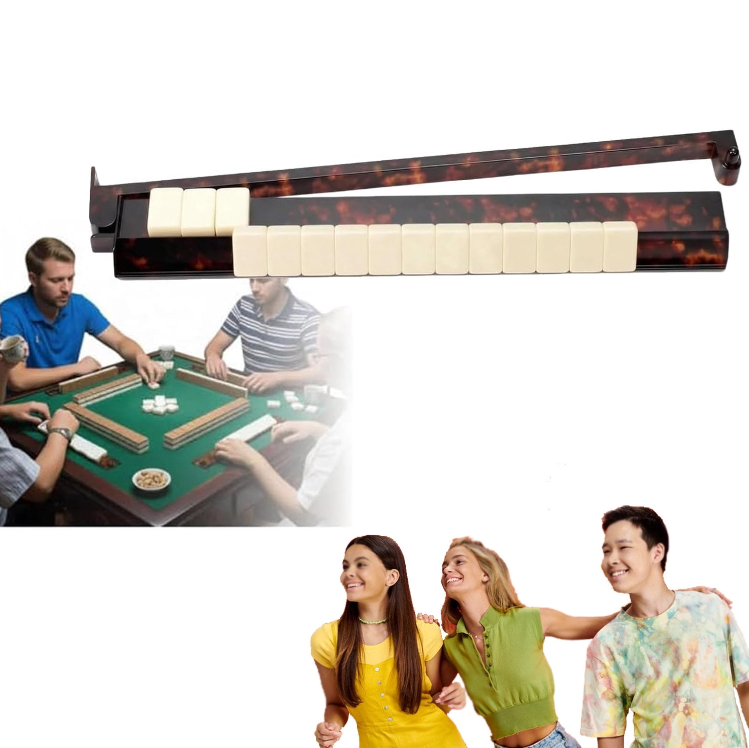 Tortoise Shell Mahjong Racks with Pushers Set , Acrylic Tortoise Mahjong Racks Extended 17.5 Inch Tile Holders, Smooth Sliding Pushers for American Mahjong Game Accessories (1PC)