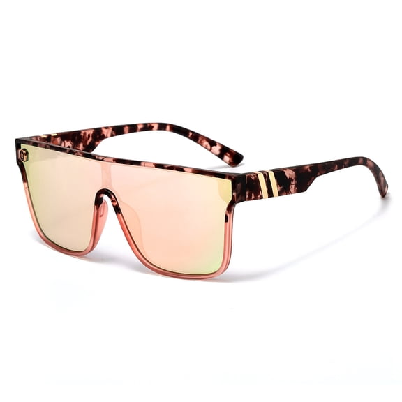 Tortoise Shell Oversized Shield Sunglasses for Women Men, Flat Top Gradient Lens with Gold Accents, UV400 Protection Fashion Shades for Beach & Streetwear