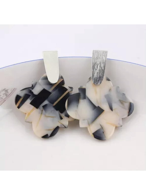 Tortoise Shell Quatrefoil Floral Statement Earrings with Bras Bar for Women