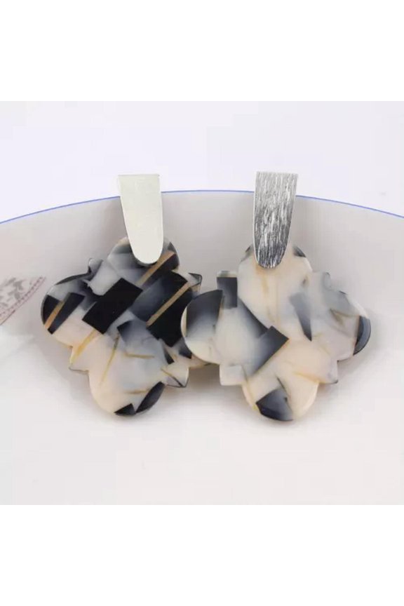 Tortoise Shell Quatrefoil Floral Statement Earrings with Bras Bar for Women