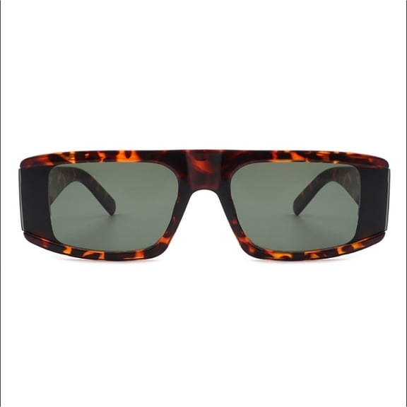 Tortoise Shell Square Sunglasses - Green Lens UV Protection Trendy Eyewear for Casual Daily