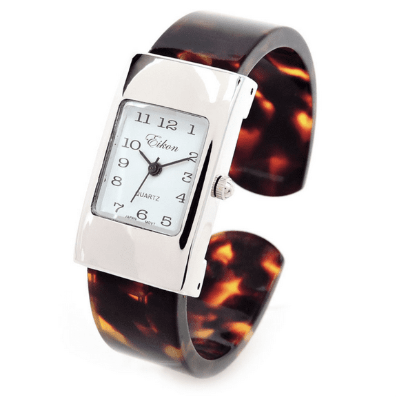 Tortoise Silver Acrylic Band Small Size Women's Bangle Cuff Watch