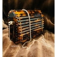 thumbnail image 1 of Tortoise Slatted Fold Over Polished Resin Clutch Purse/W Chain, 1 of 1