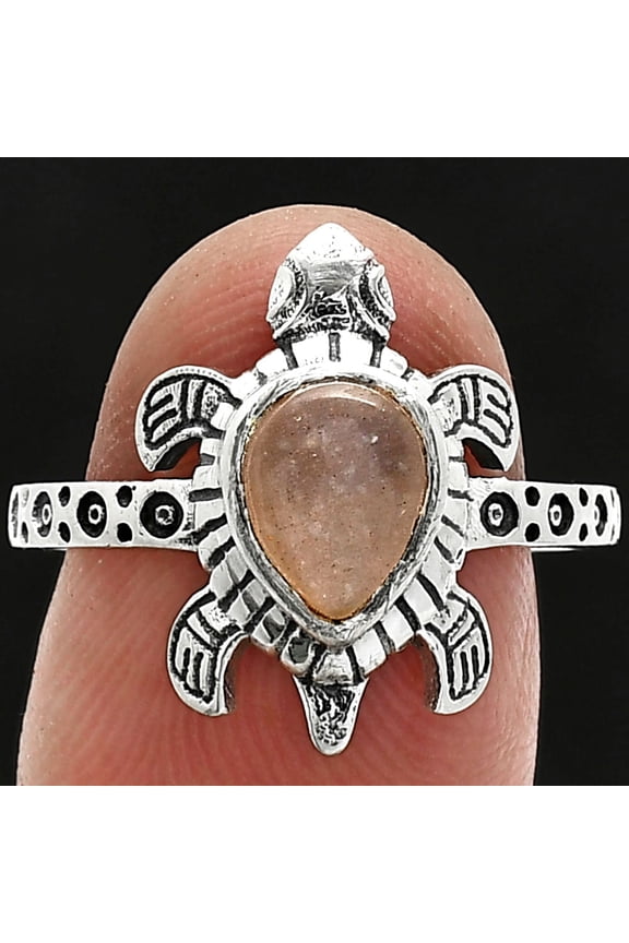 Tortoise - Sunstone - Namibia 925 Sterling Silver Ring s.8.5 Jewelry R-1076 SDR243325
