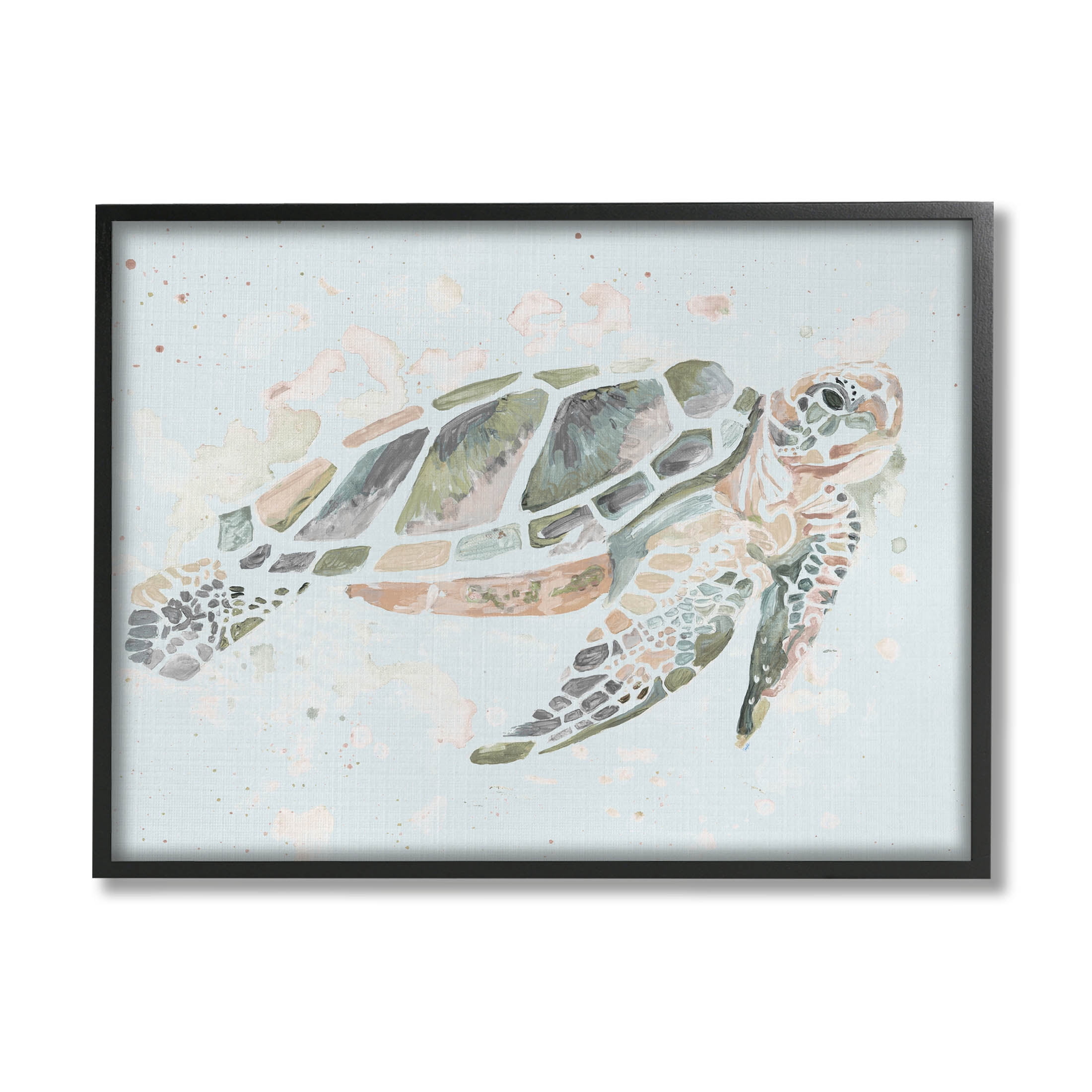Tortoise Swimming Underwater Bubbles Animals & Insects Graphic Art Black Framed Art Print Wall Art