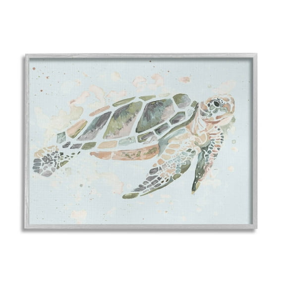 Tortoise Swimming Underwater Bubbles Animals & Insects Graphic Art Gray Framed Art Print Wall Art